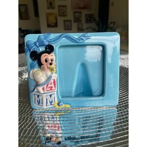 1985 Glass Disney Baby Photo Frame Block Letters Baby Mickey Mouse Blue
